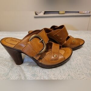 Born Brown Leather High Heel Sandals Size 7 (38)